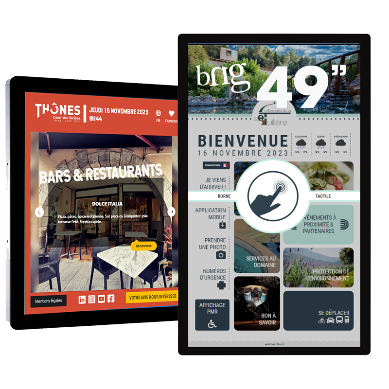 Ecran mural tactile indoor 49 pouces format paysage et portrait applications BNG1000