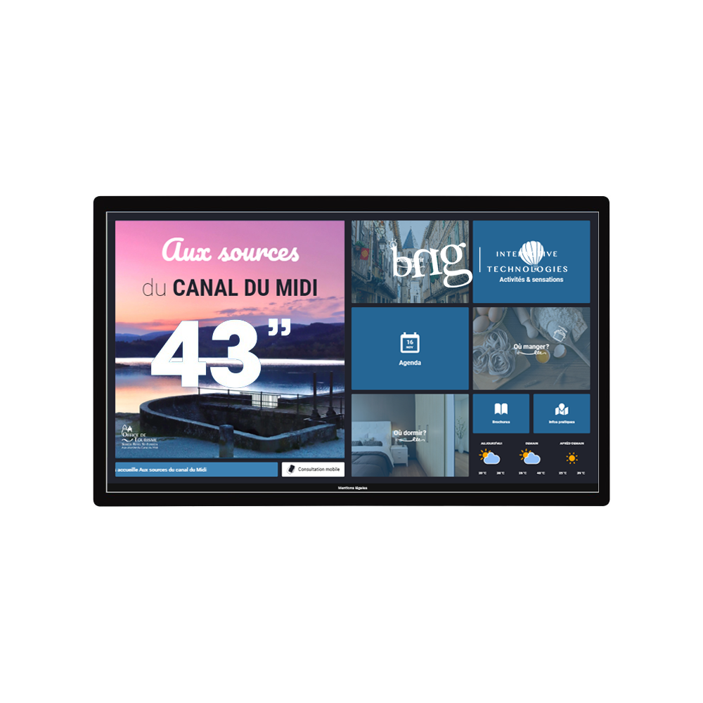 Ecran mural tactile indoor 43 pouces format paysage applications BNG Affichage interactif