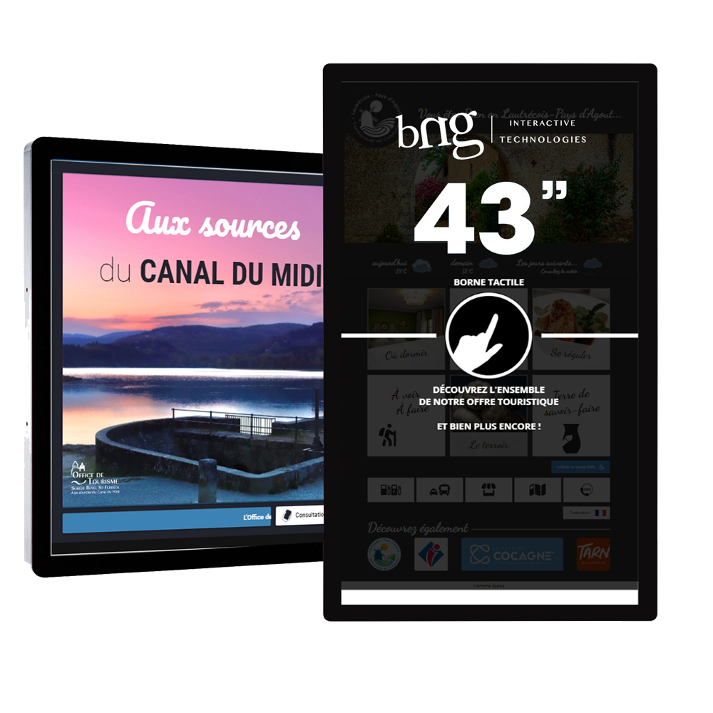 Ecran mural tactile indoor 43 pouces format paysage et portrait applications BNG