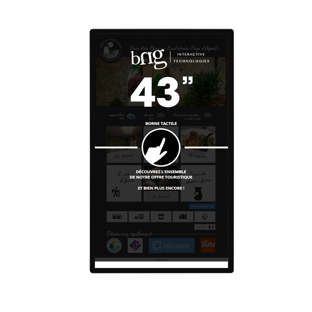 Ecran mural tactile indoor 43 pouces format portrait applications BNG Affichage interactif