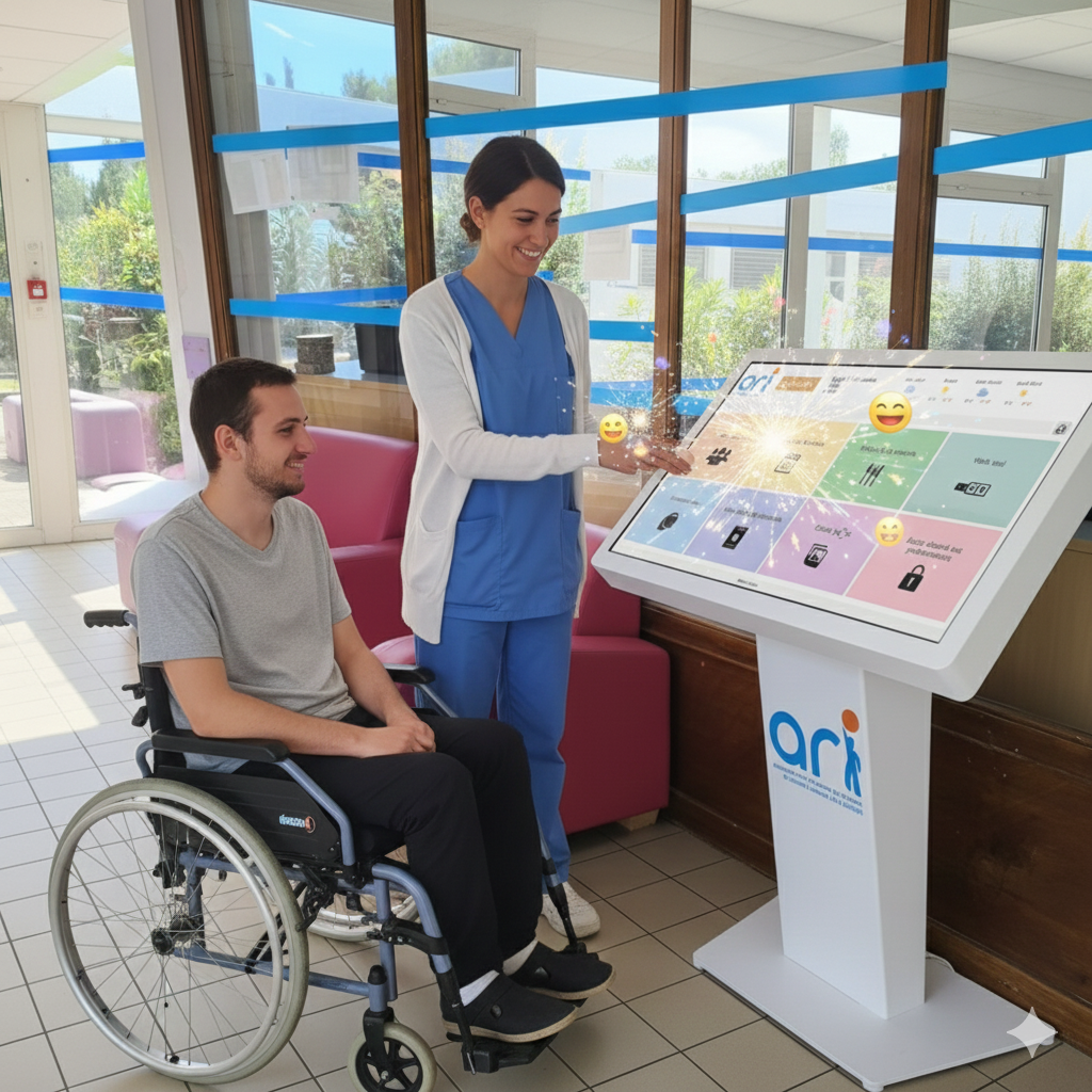 Borne interactive BNG Médico Social, pupitre interactive 43 pouces , application sur mesure