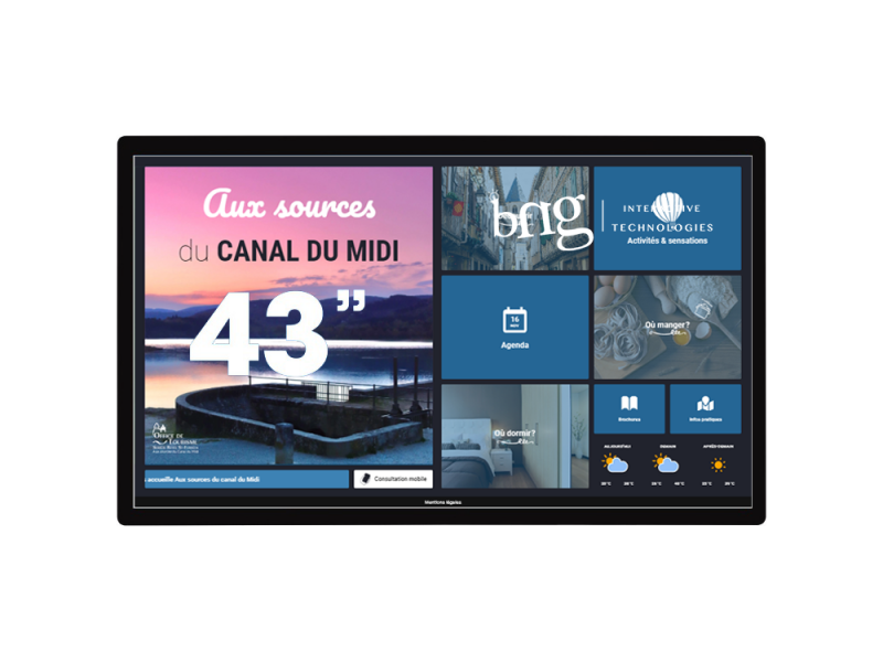 Ecran mural tactile indoor 43 pouces format paysage applications BNG Affichage interactif