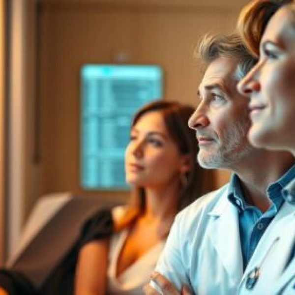 Médecin en train de consulter l'information sur un ecran, affichage numérique