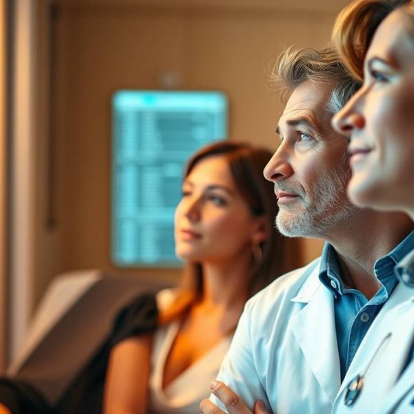 Médecin en train de consulter l’information sur un ecran, affichage numérique Médecin en train de consulter l'information sur un ecran, affichage numérique