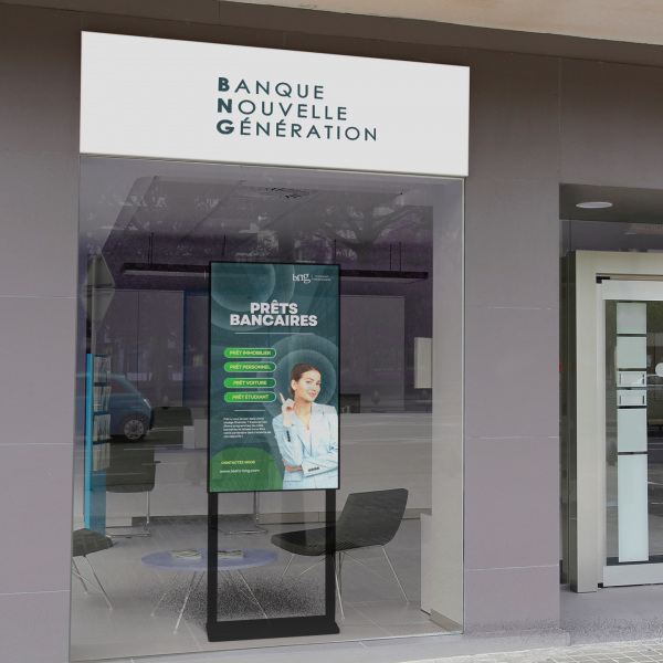 totem vitrine banque